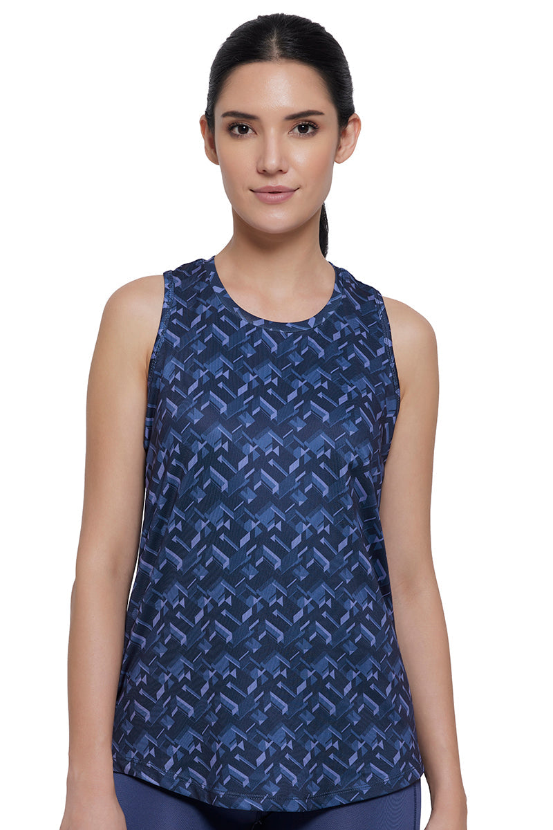 Amante Women's Relaxed Fit Sleeveless Printed Blue Tank Top